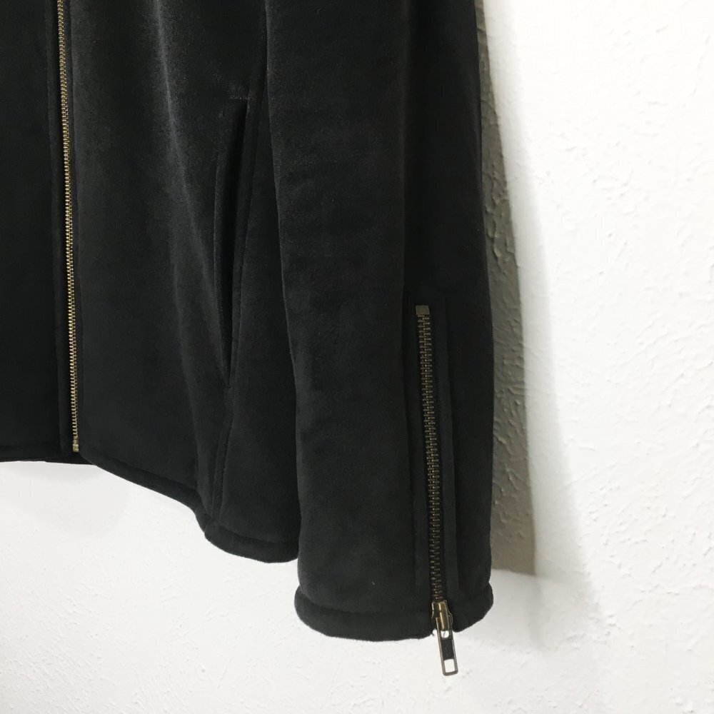 COUNTY CLOTHING CO. Faux Suede Sherpa Lined Zip Up Shearling Jacket Black MEDIUM - Picture 5 of 12